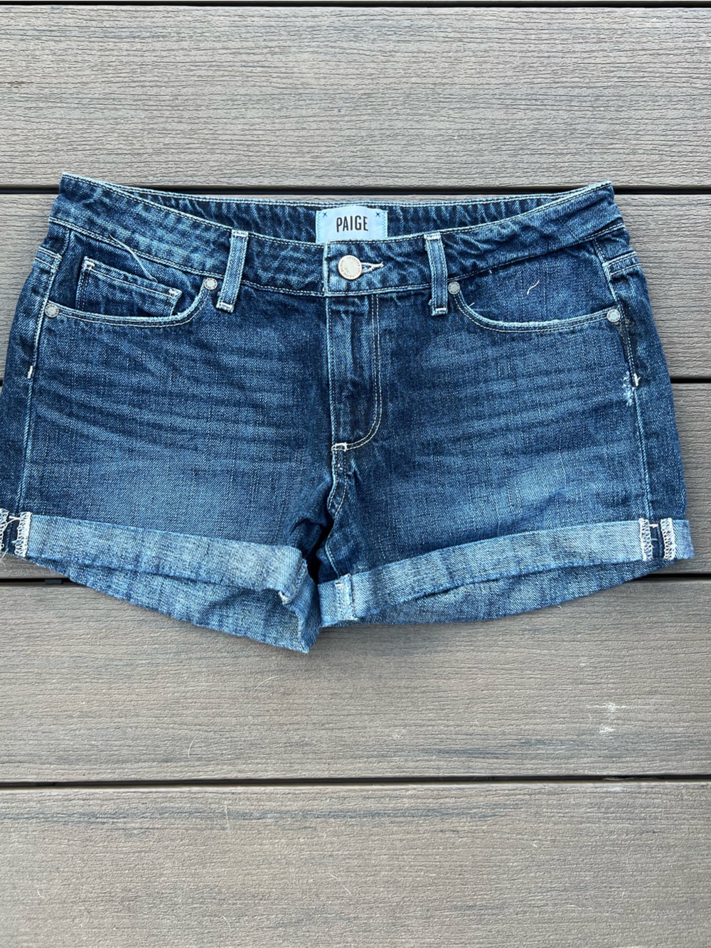 PAIGE Jimmy Jimmy Short Dark Blue Denim Cuffed Jean Shorts